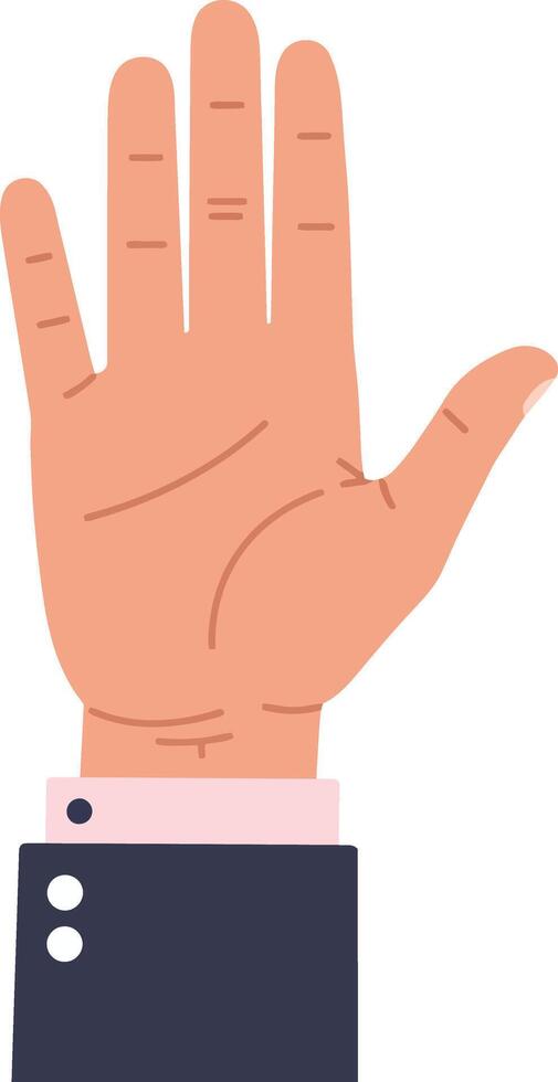 A raised hand in a business suit showcasing confidence and communication, illustrated in a flat design style, perfect for art vector