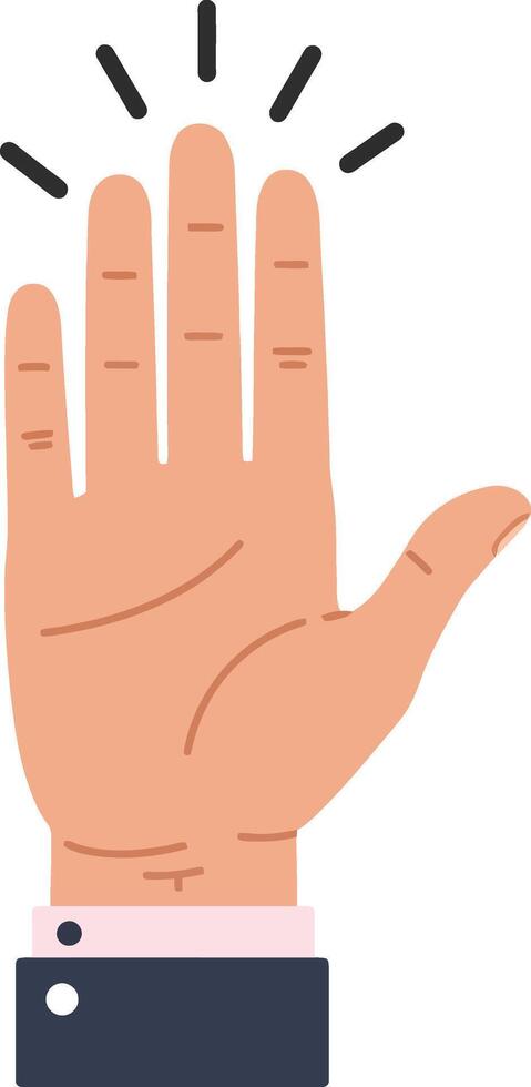 Hand gesture showing five fingers in a flat design style with a light color palette emphasizing communication and openness, illustration vector