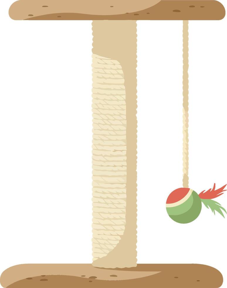 Cat scratching post with attached toy ball in a minimal flat design art vector