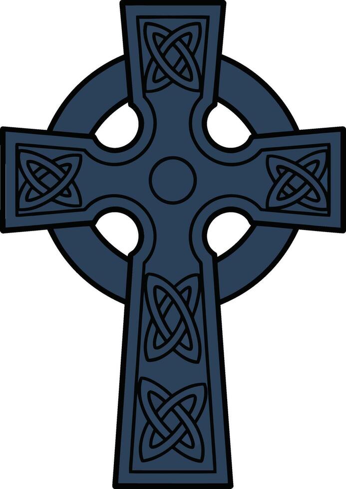Celtic cross design featuring intricate knot patterns in dark blue and grey, showcasing a flat and minimalistic style for art vector