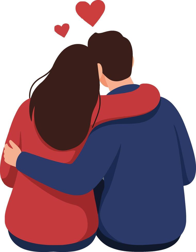 A couple embracing each other from behind in a cozy setting featuring flat design and vibrant colors, conveying love and warmth in illustration vector
