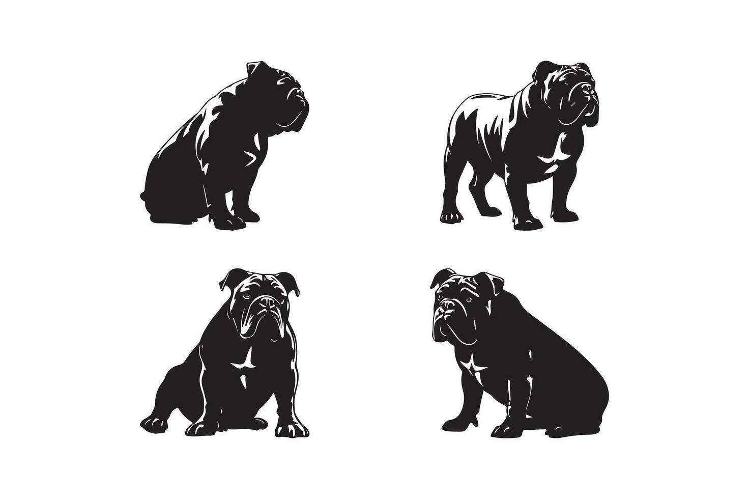 Sitting Bulldog Set Silhouette Art Illustration vector