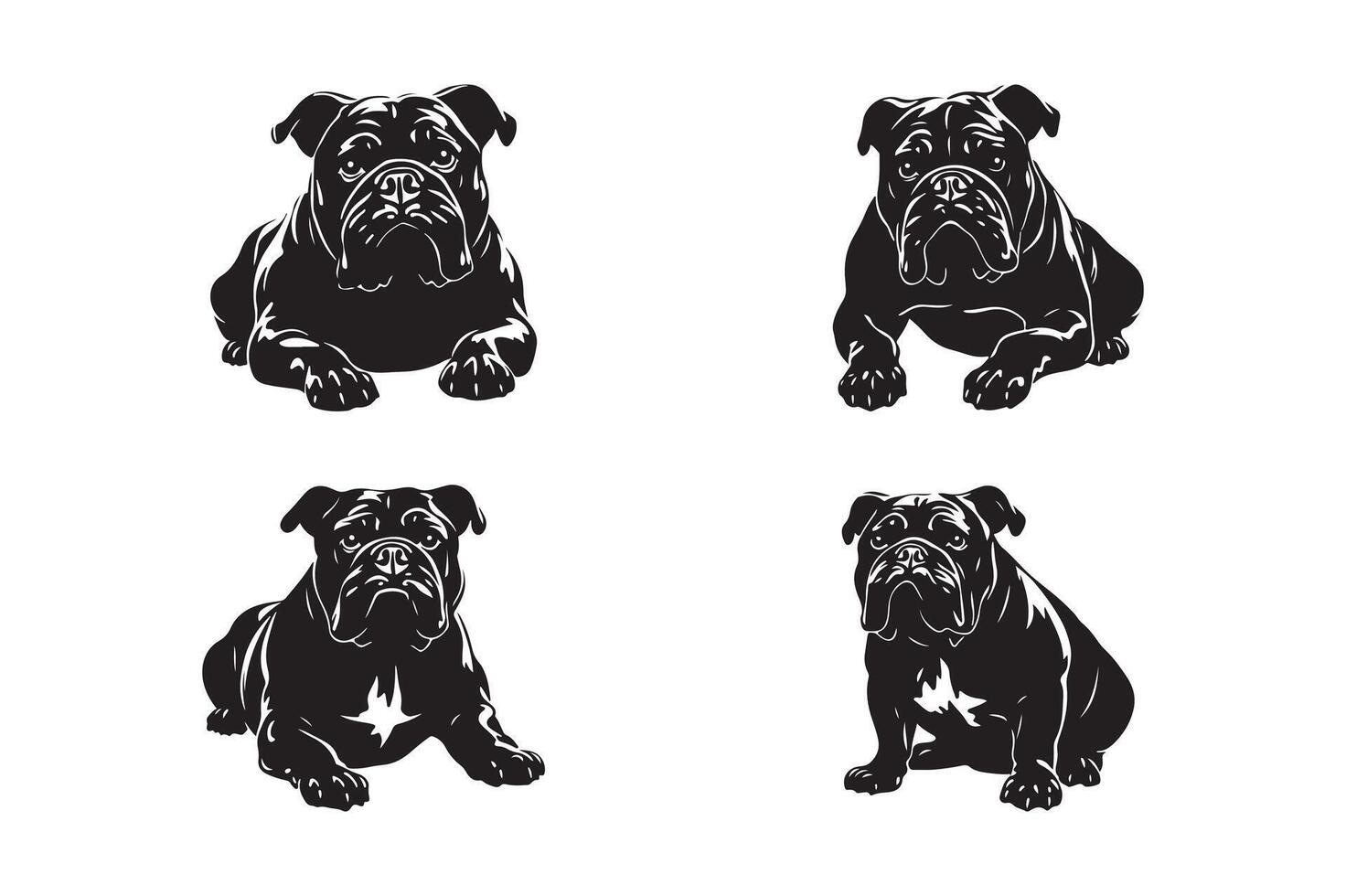 Sitting Four Bulldog Set Silhouette Art Illustration vector