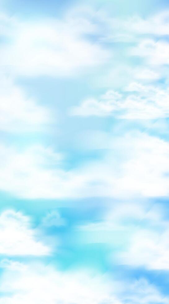 White clouds on blue sky stories background. Sky concept. Peaceful horizontal banner. Stock illustration in realistic style. vector