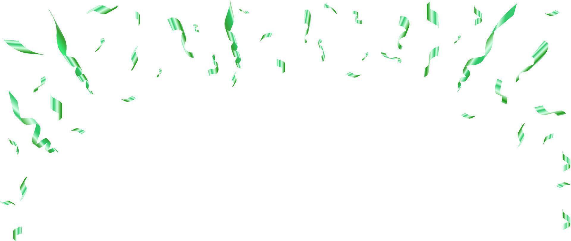 Green confetti explosion. Shiny flying pieces of foil . Festive frame for carnival and party event postcard . Illustration. vector