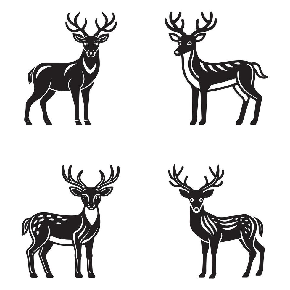 Four Silhouettes of Deer in a Seamless Pattern vector
