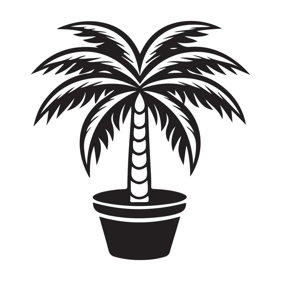 Stylish Black and White Palm Tree in Pot vector