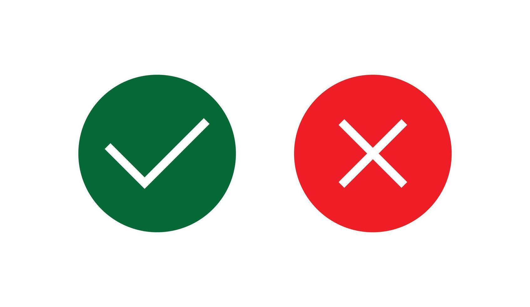 Two green and red circles with a check mark on each vector