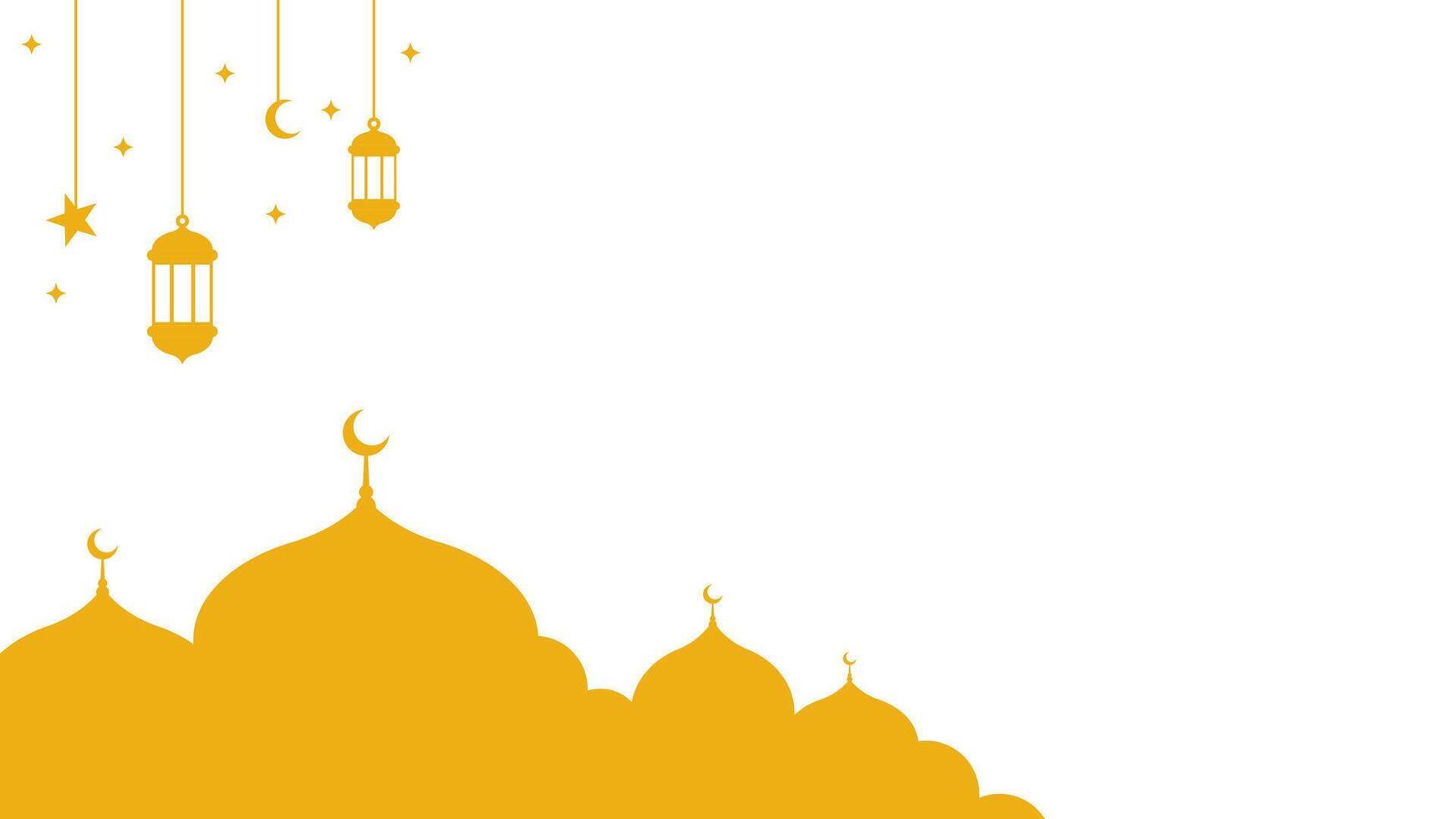 Yellow mosque shape and Islamic hanging lantern on white background vector