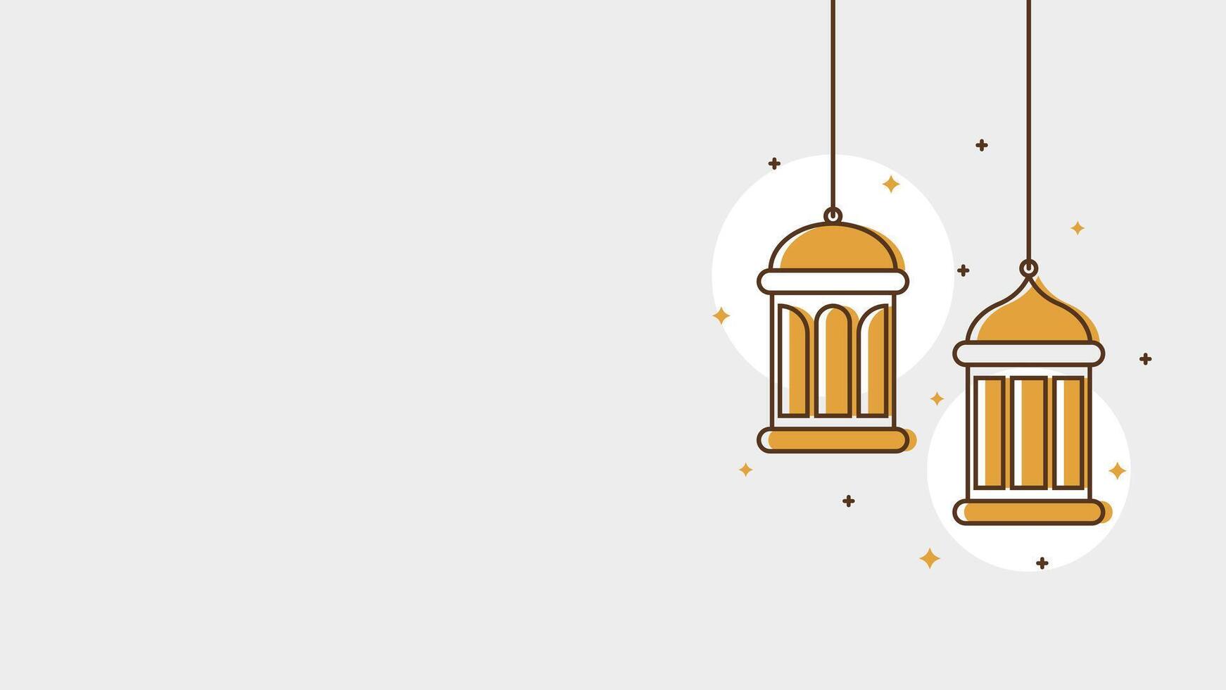 Islamic hanging lantern on white horizontal background with copy space for text vector