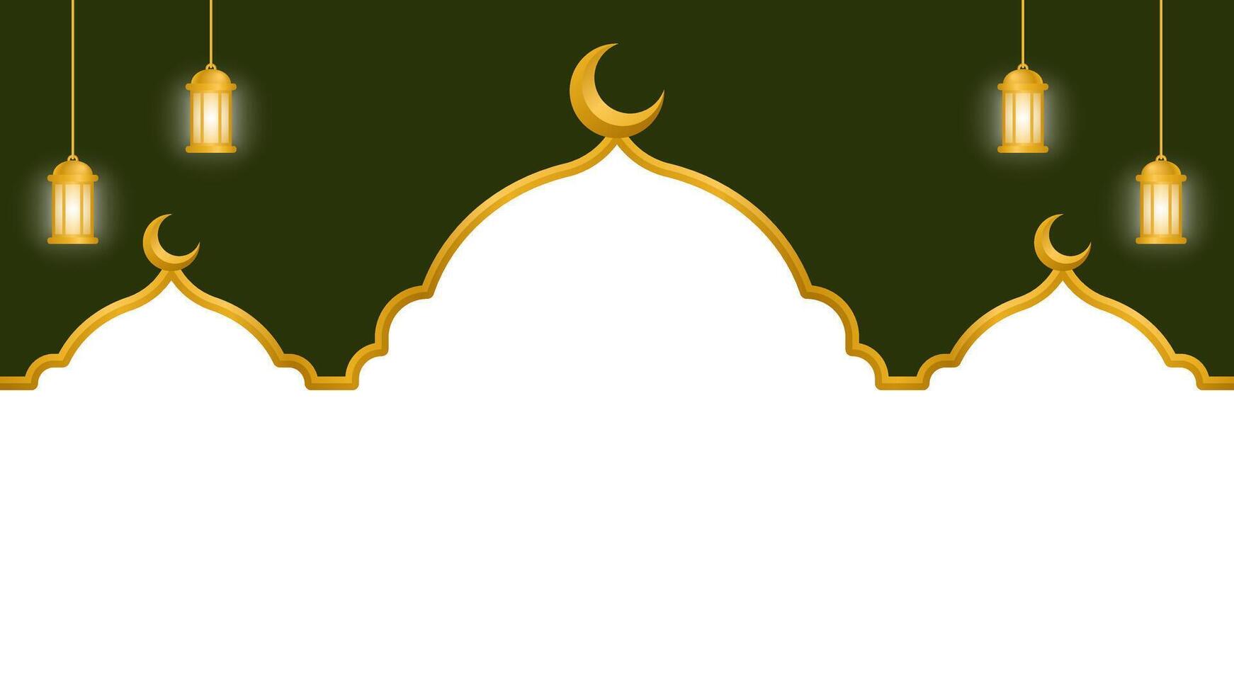 Islamic copy space background with mosque dome and hanging lantern on green vector