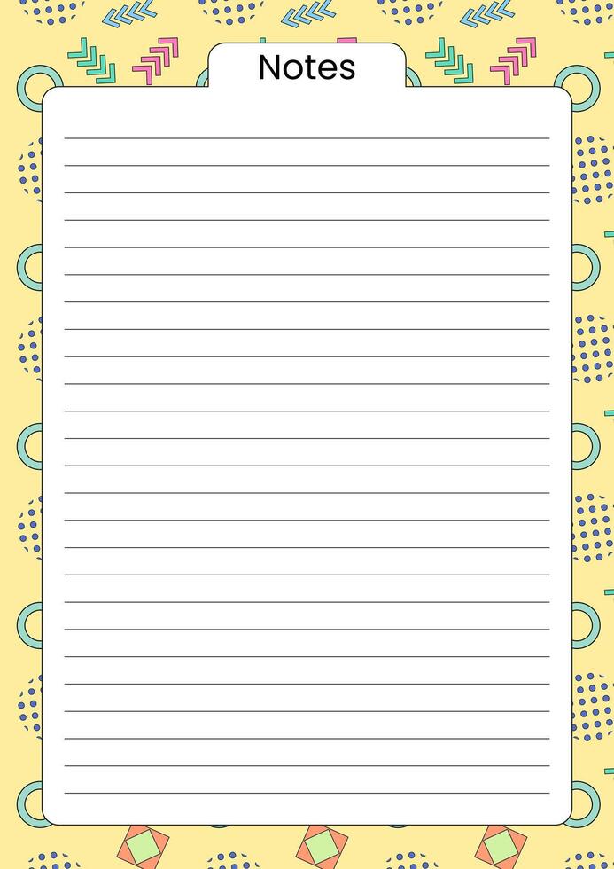 Lined notes page with a decorative geometric background, ideal for journaling, planning, and organizing thoughts. vector