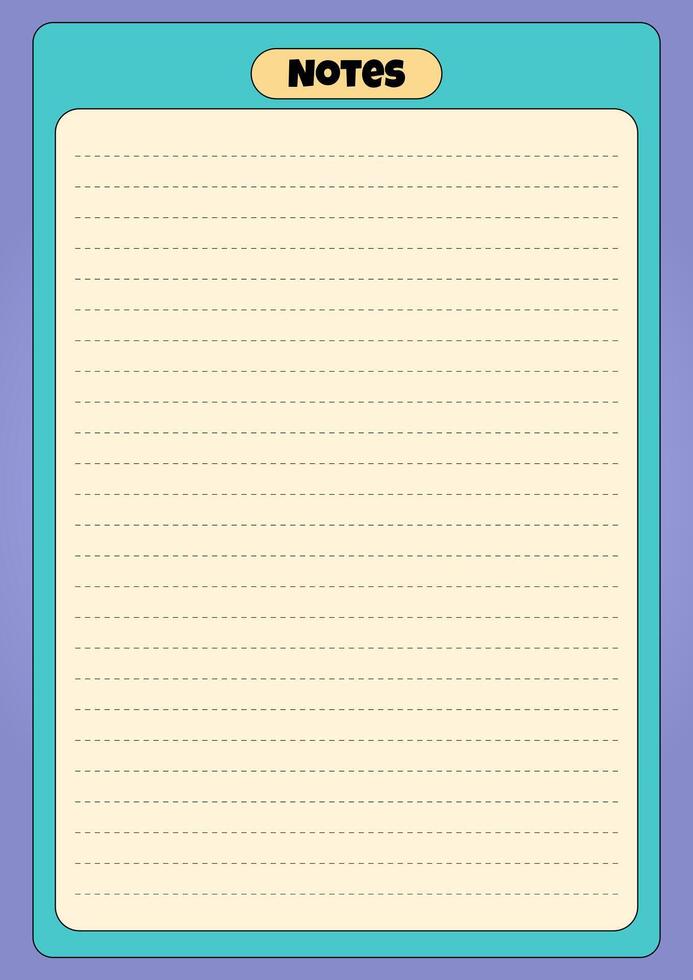 Colorful lined notes page template with dotted lines and Notes header for writing, planning, and organization. vector