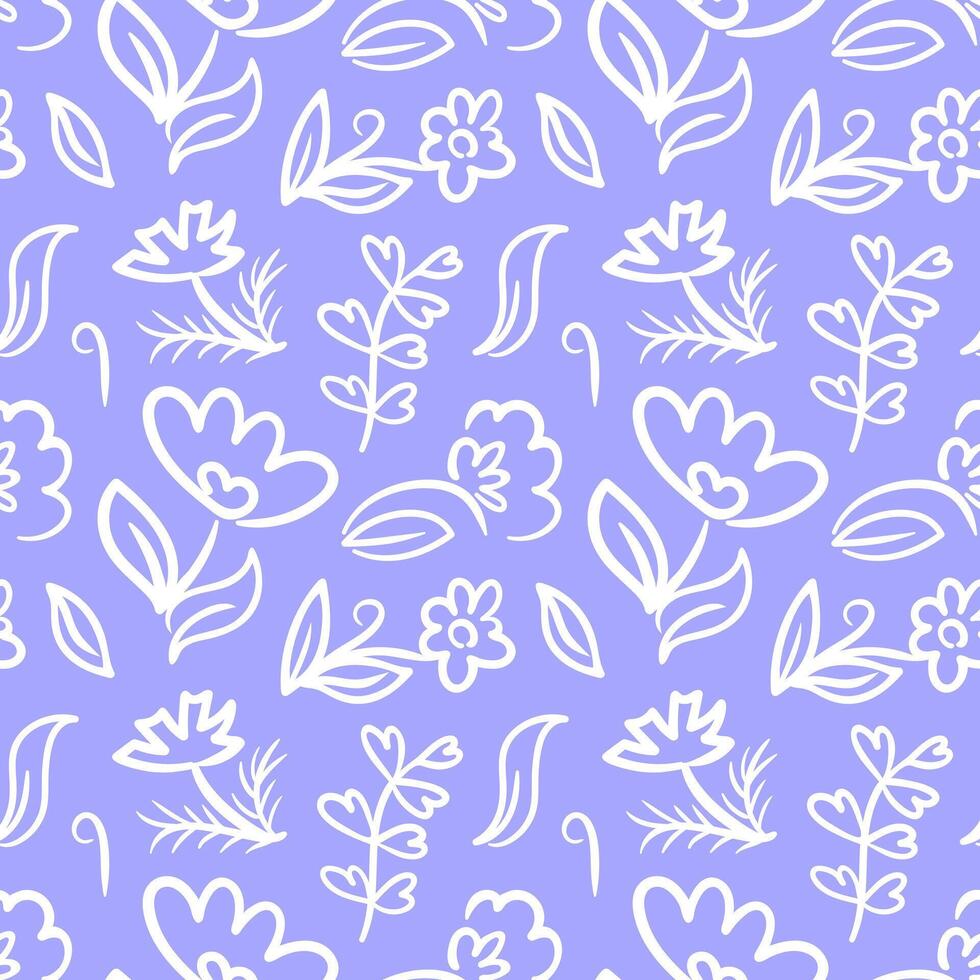 vibrant seamless pattern featuring whimsical doodle flowers in various shades of purple. This illustration captures a playful, artistic flair, perfect for fabric, wallpapers, and digital design vector