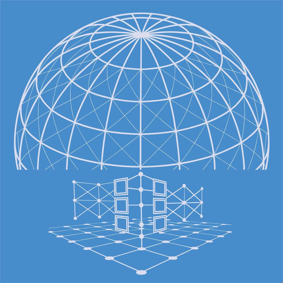 Futuristic 3D Grid Wire frame Cyber Tech AI Background vector