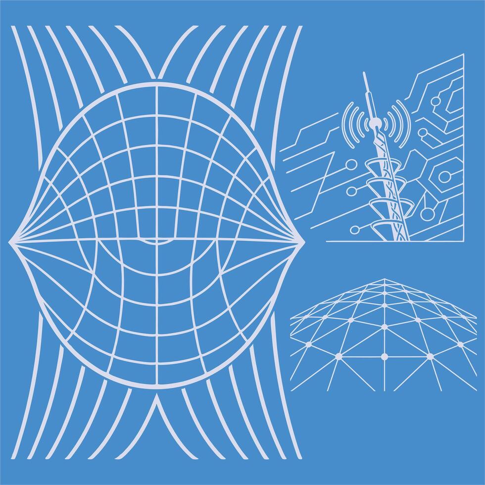 Futuristic 3D Grid Wire frame Cyber Tech Network Background vector