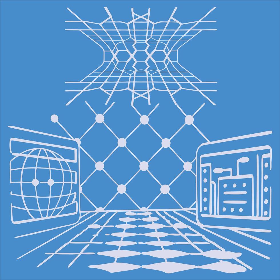 Futuristic 3D Grid Wire frame Cyber Tech AI Network Background vector