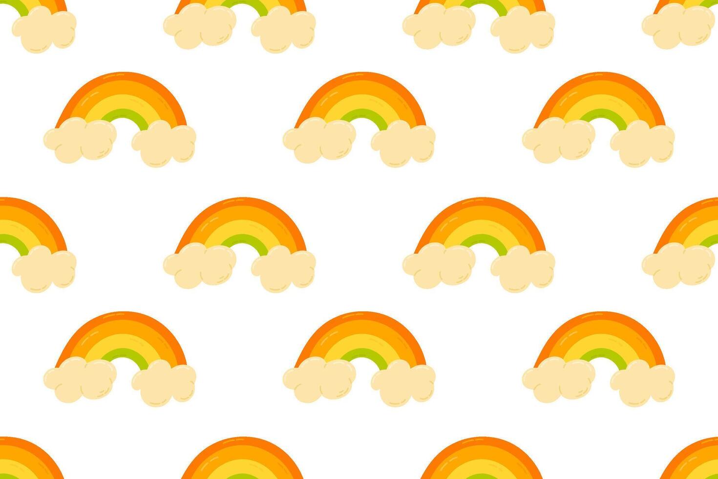 A cheerful pattern of vibrant rainbows with fluffy clouds, celebrating luck and positivity. Ideal for holiday designs, kids' projects, and festive prints vector