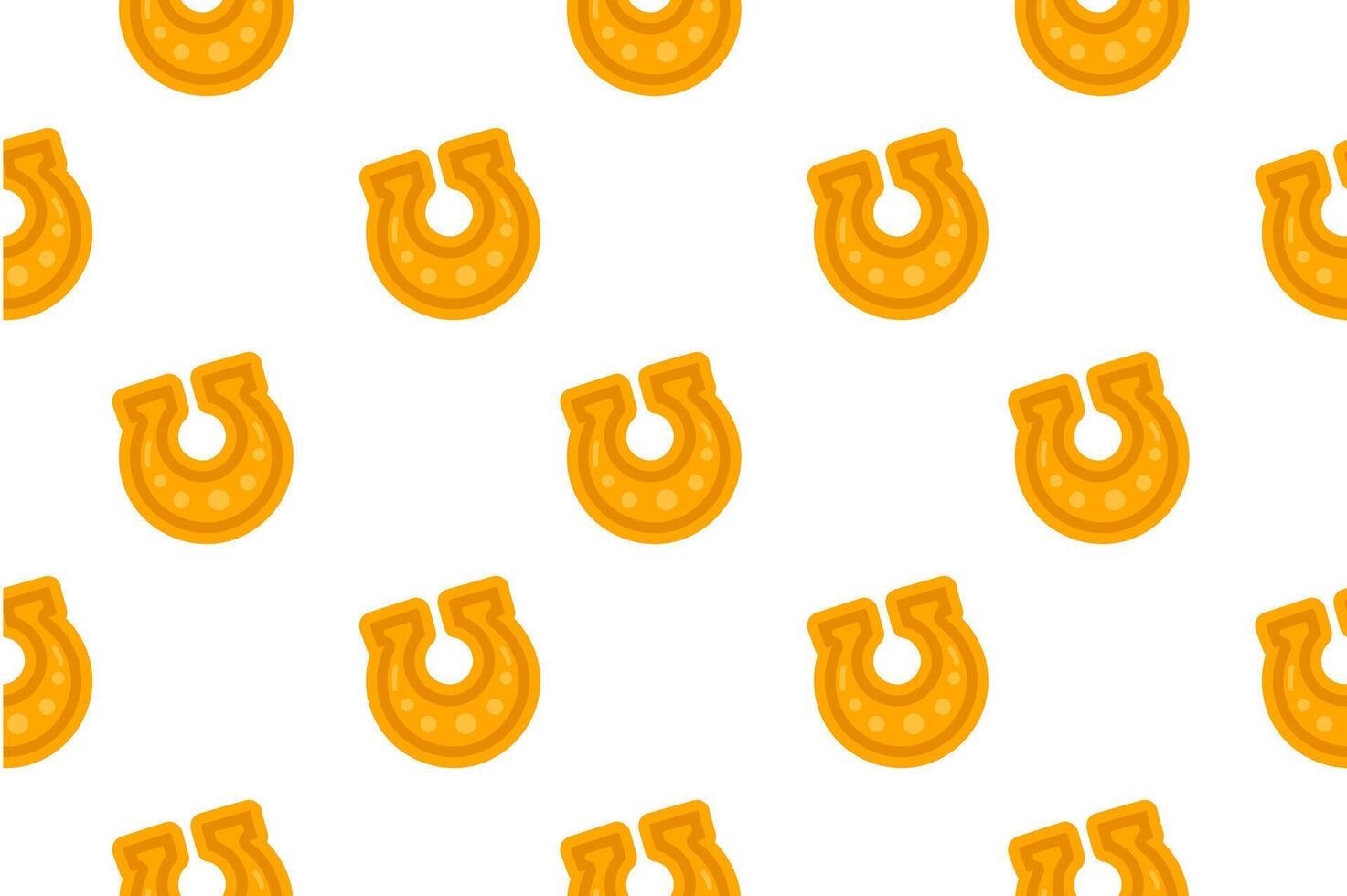 Seamless pattern with golden horseshoes on a white background, symbolizing good luck and fortune. Ideal for festive designs and St. Patricks Day crafts. vector