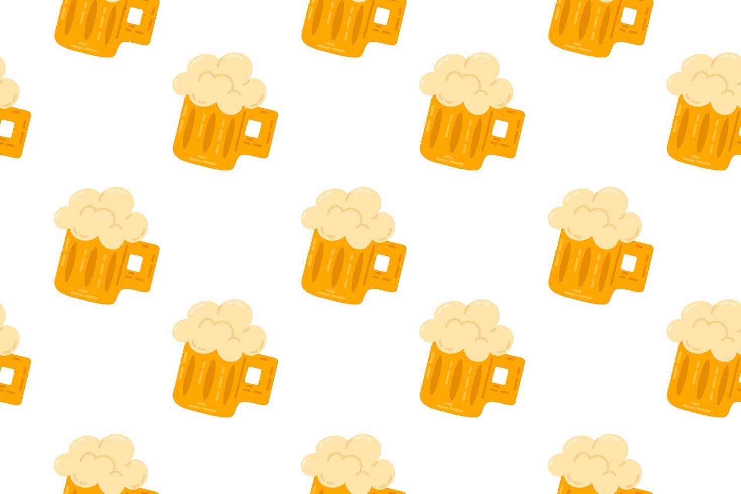 Seamless pattern with frothy beer mugs on a white background, perfect for St. Patricks Day party invitations, crafts, and festive designs. vector