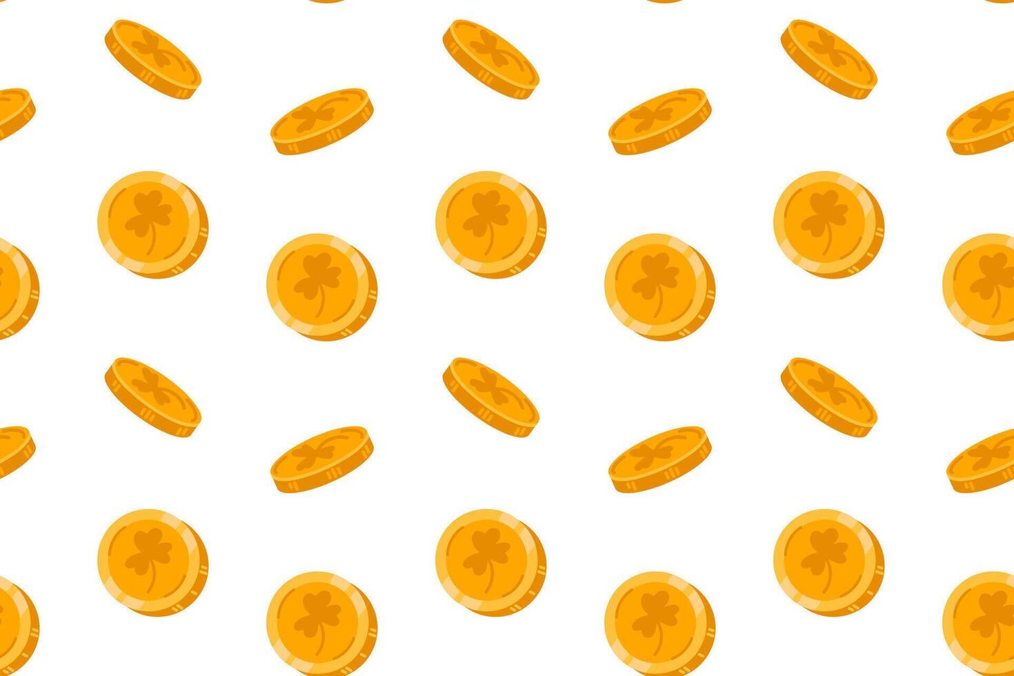 Seamless pattern featuring shiny golden coins on a white background, perfect for St. Patrick's Day crafts, digital papers, and festive designs vector