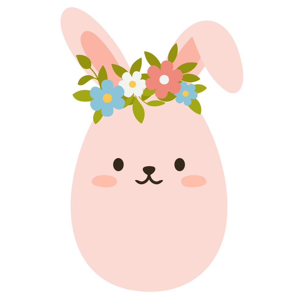 Cute pink Easter egg with bunny ears and flower wreath vector