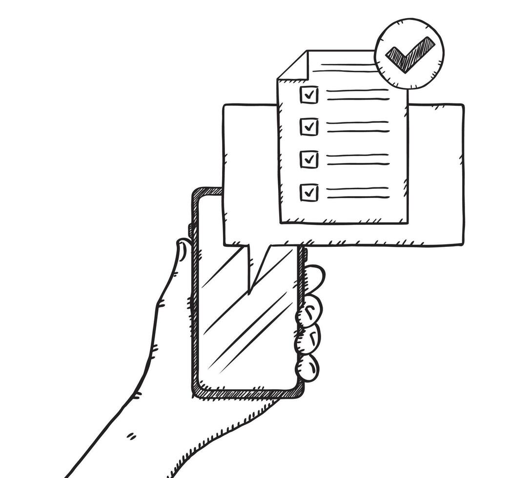 A hand holding a smartphone with a checklist on it vector