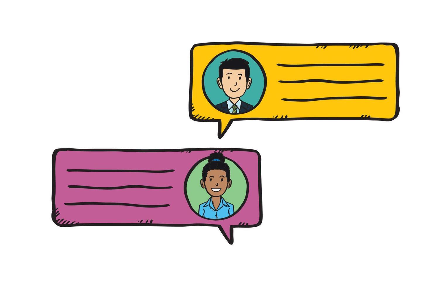 Two speech bubbles with a man and woman on them vector