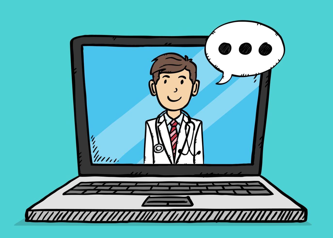 Doctor on laptop with speech bubble vector