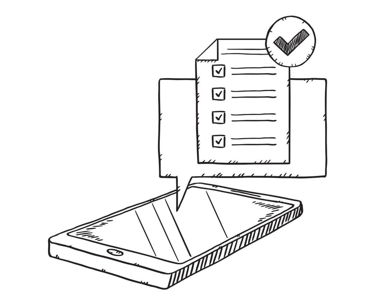A drawing of a smartphone with a checklist and a check mark vector