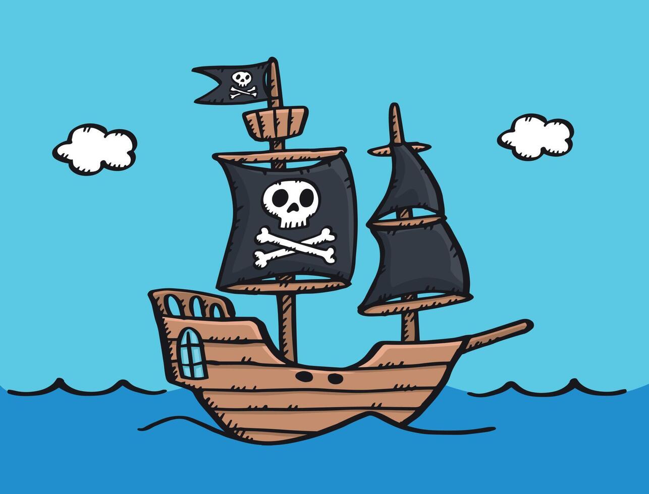 A cartoon pirate ship with a skull and crossbones on it vector