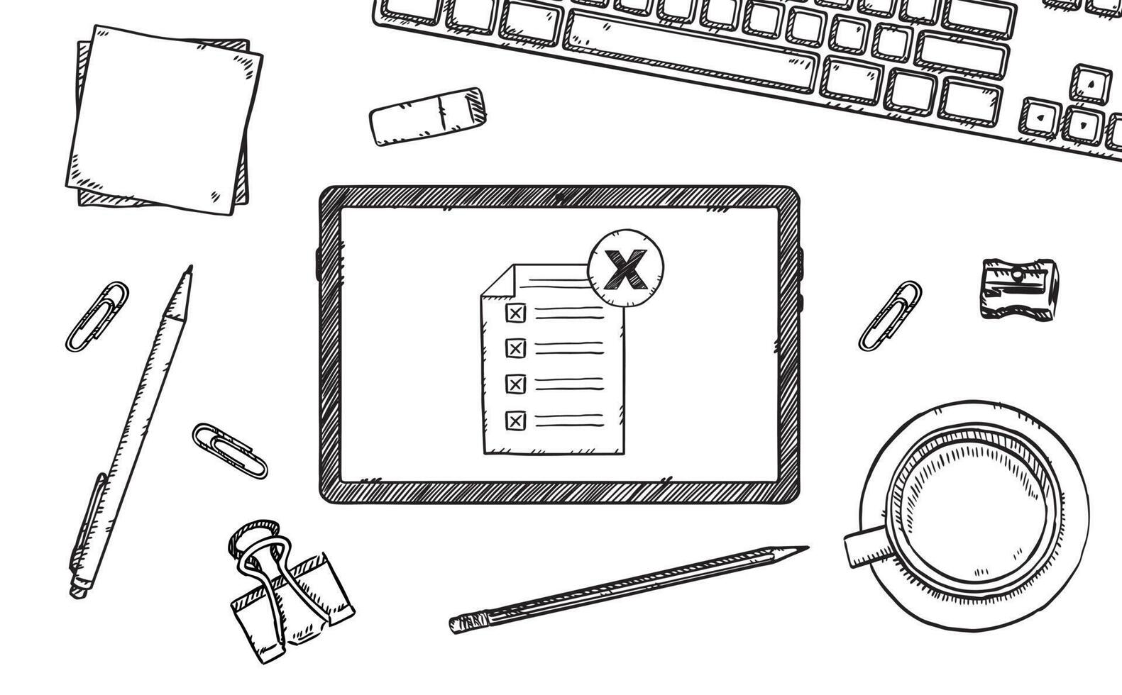 A tablet with a pen and paper on it vector