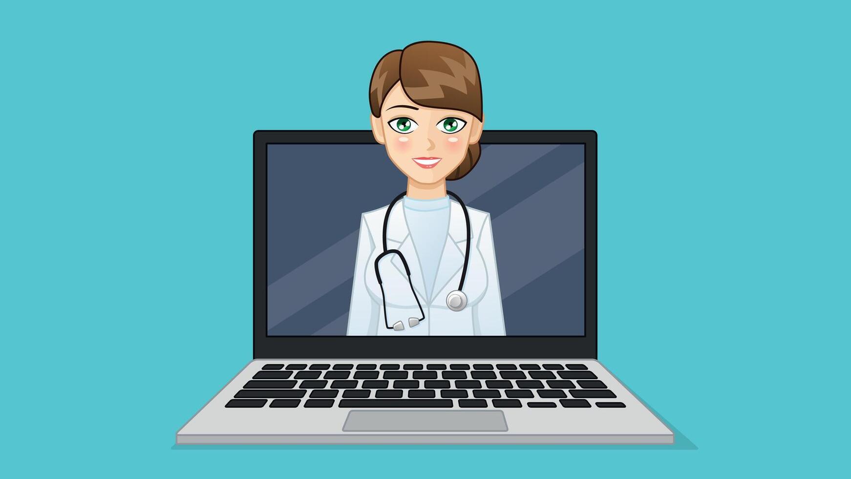 A woman doctor is on a laptop screen vector