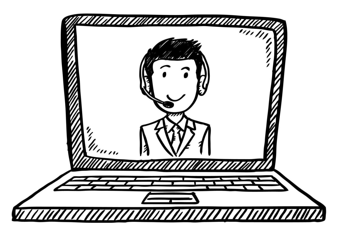 A cartoon man on a laptop with a headset vector