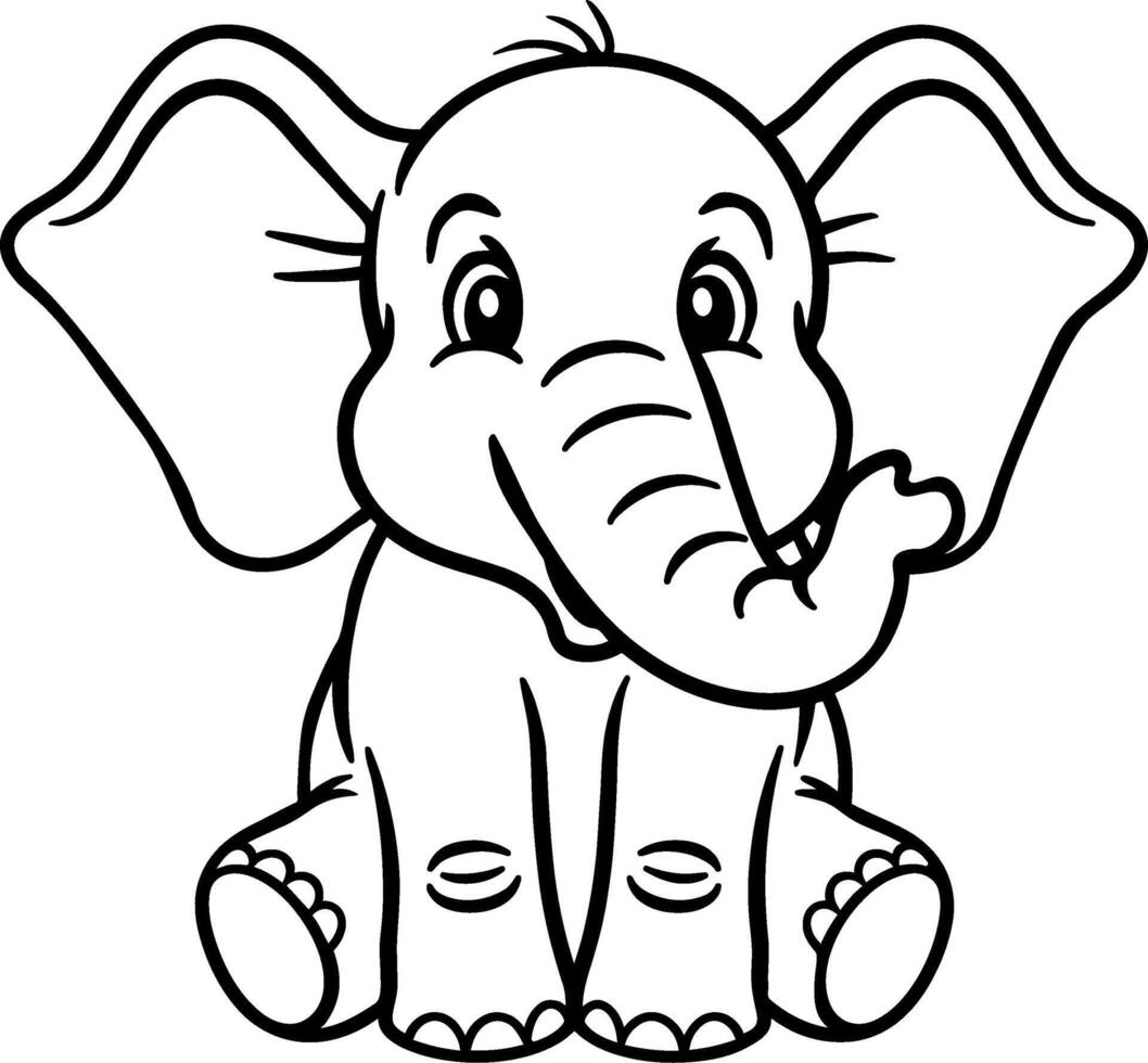 Cute Sitting Elephant Line Art Illustration vector