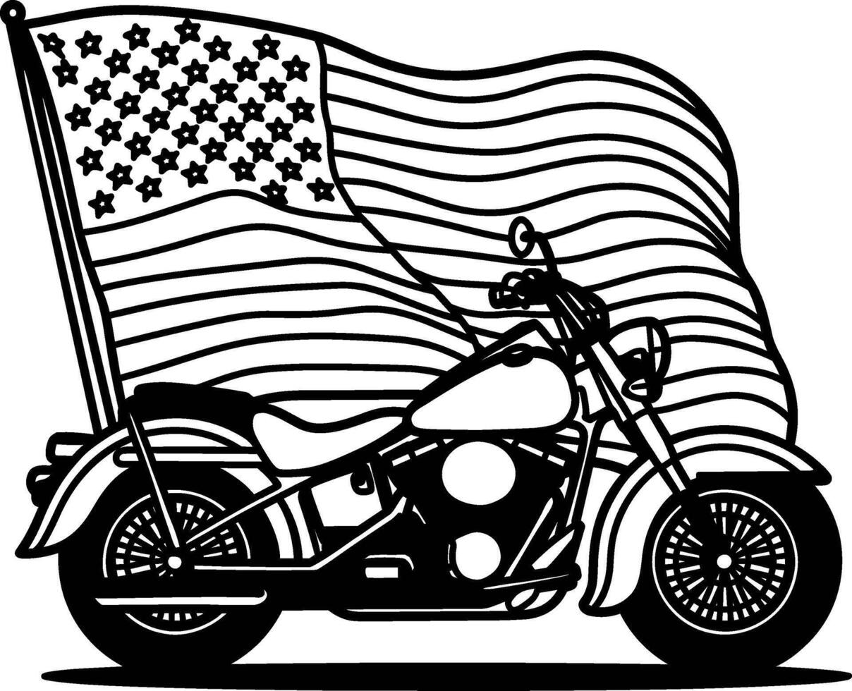 Motorcycle with American Flag Silhouette vector