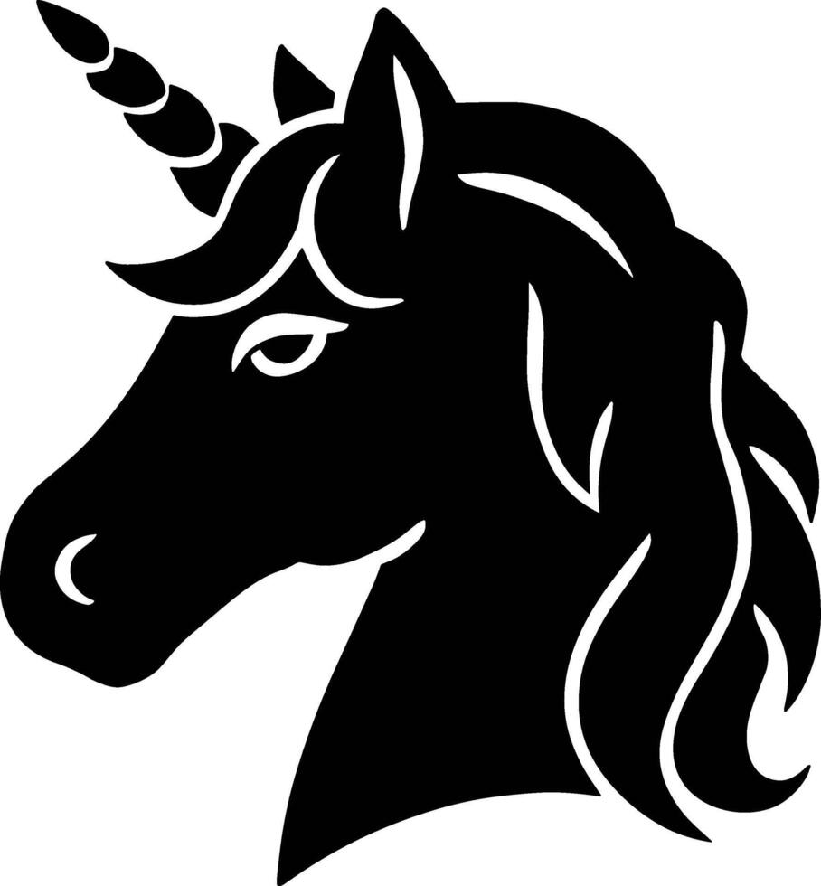 A black and white unicorn head with long mane vector