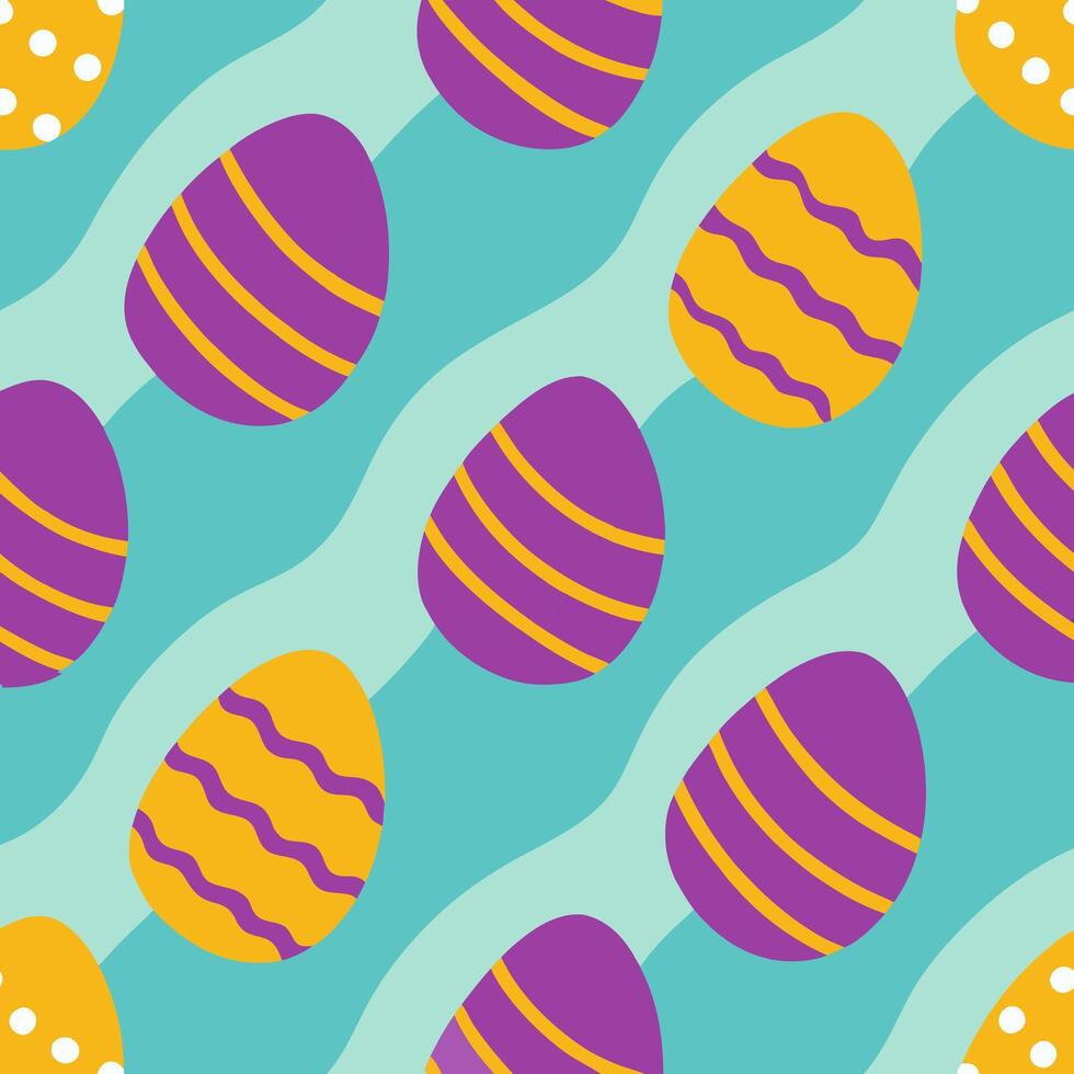Set of colorful traditional Easter eggs.Seamless patter background for wrapping and wallpaper. illustration on blue background vector