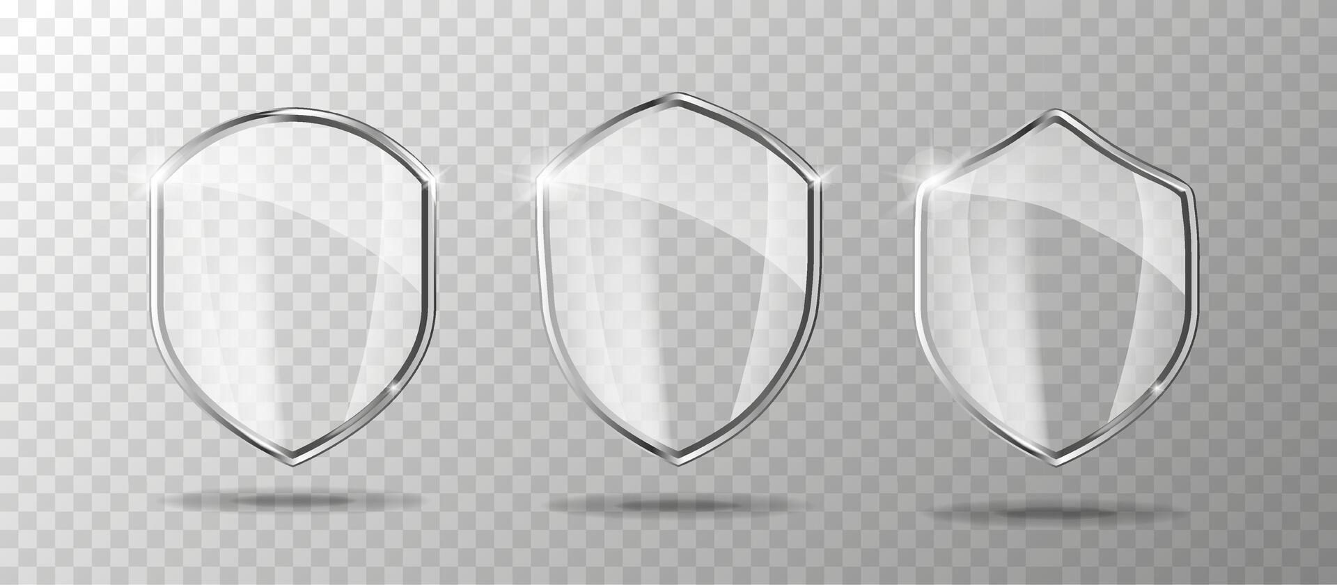Glass screen set. Protection shield concept. Security badge icon. Privacy banner shield. Security label. vector