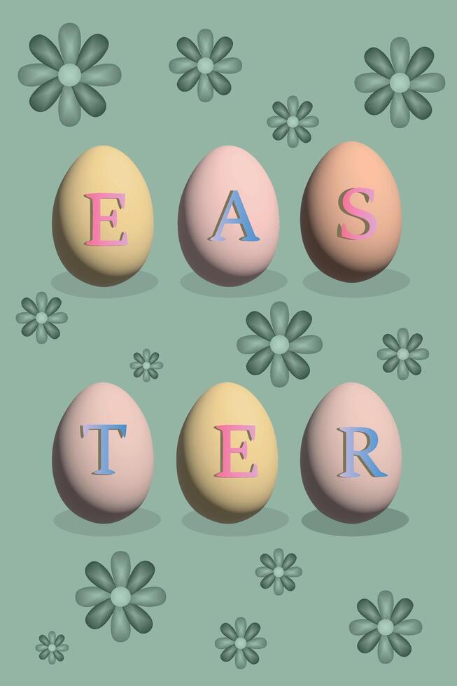 A festive illustration of Easter eggs, with soft pastel colors and decorative flowers, it creates a joyful and cozy mood. vector