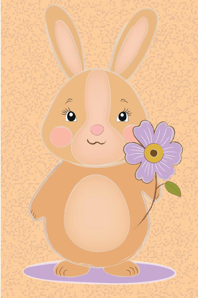 An adorable and sweet bunny holding a purple flower, radiating joy and innocence. vector