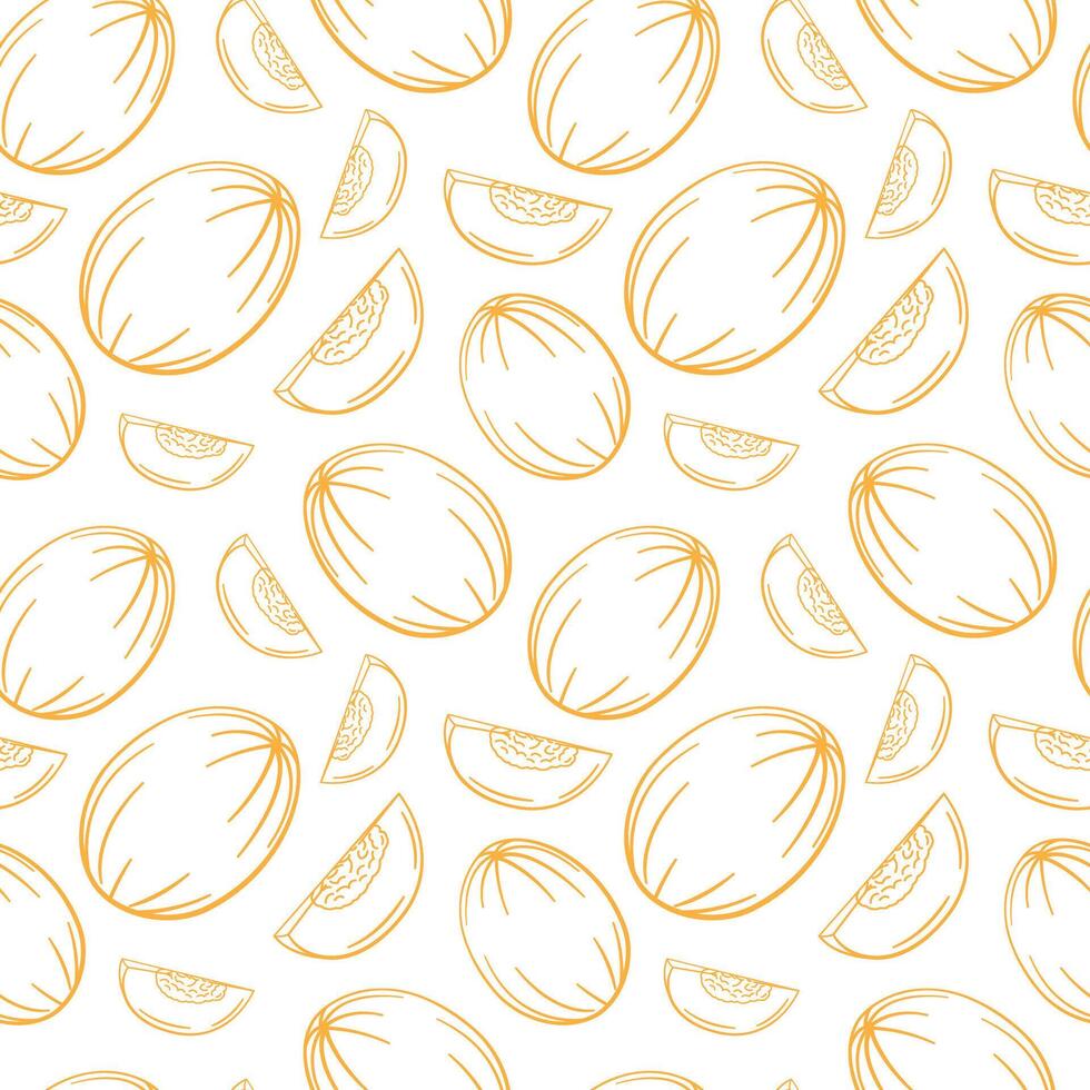 Seamless Pattern Featuring Melon and Slice Line Art on White Background vector