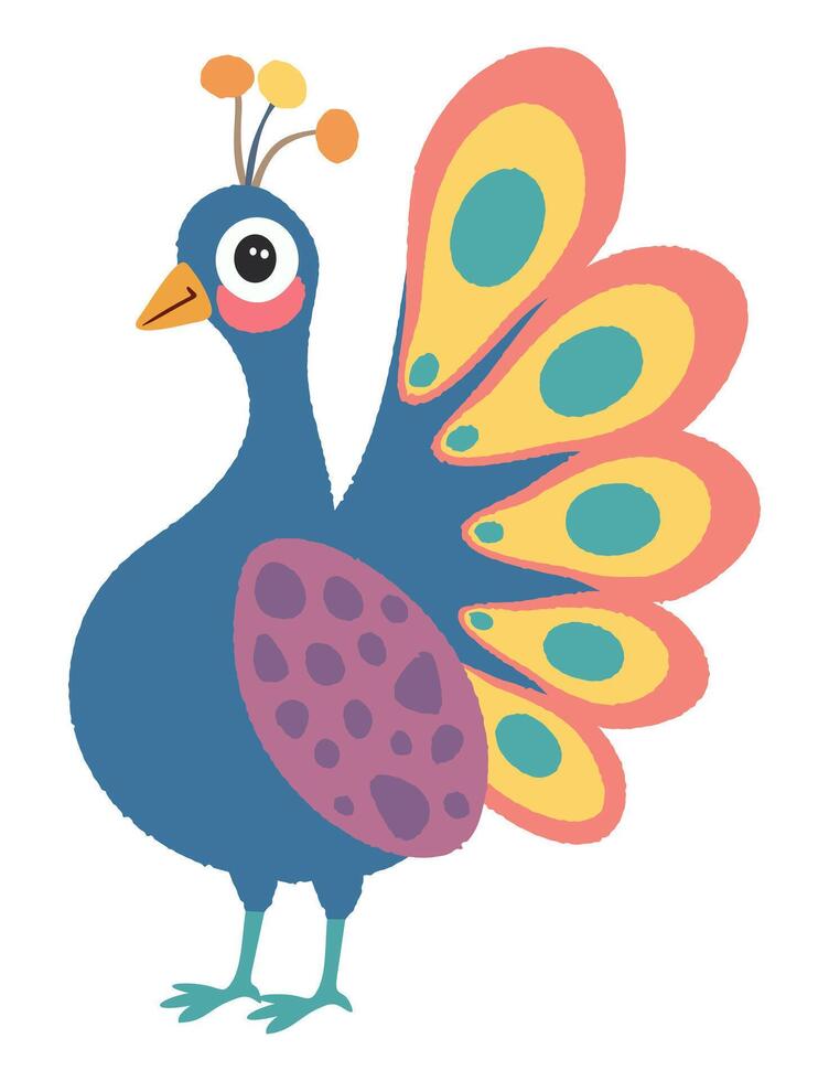 Cute peacock. colorful doodle isolated on white background vector