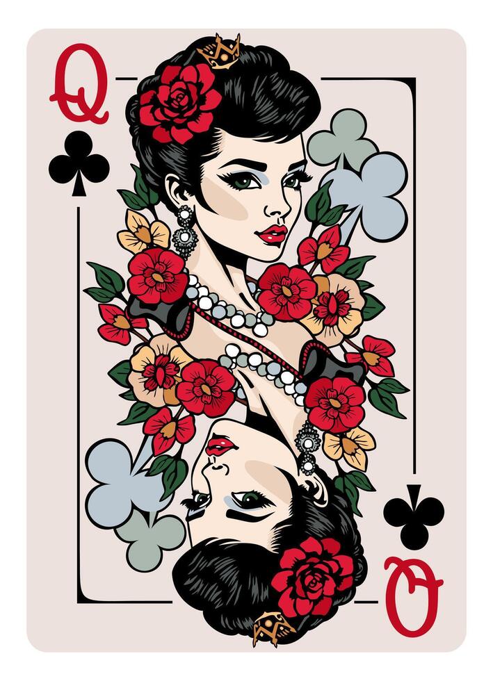 Queen od Clubs. Playing card vector