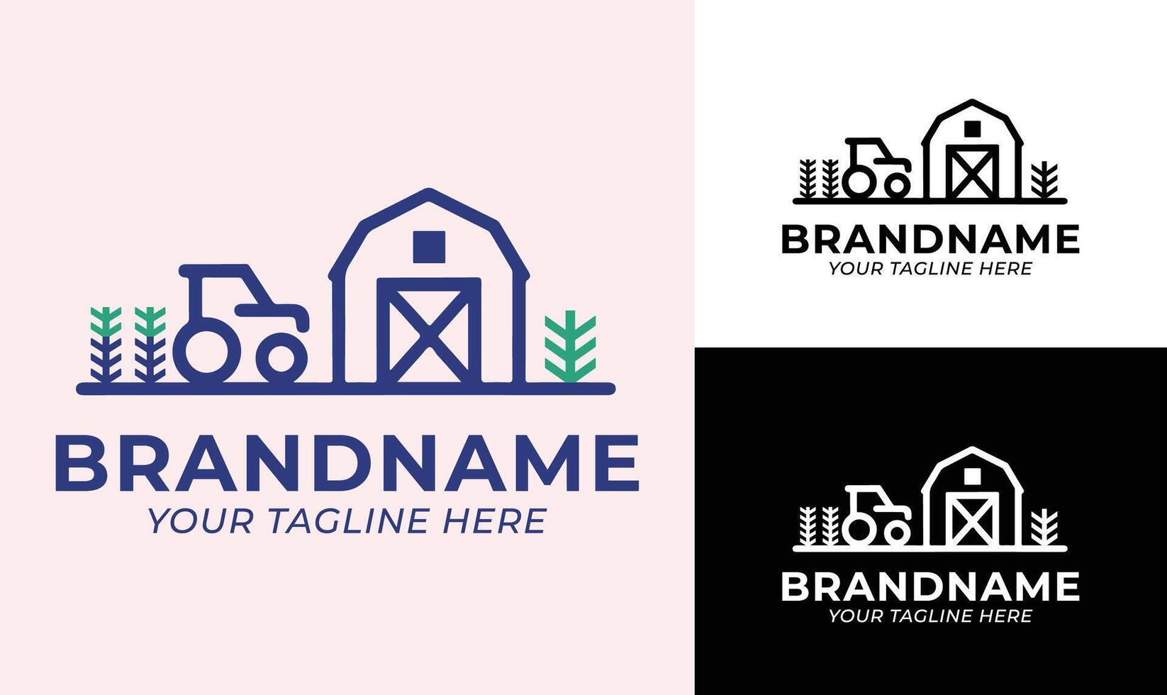 Farm logo design template with tractor and barn vector