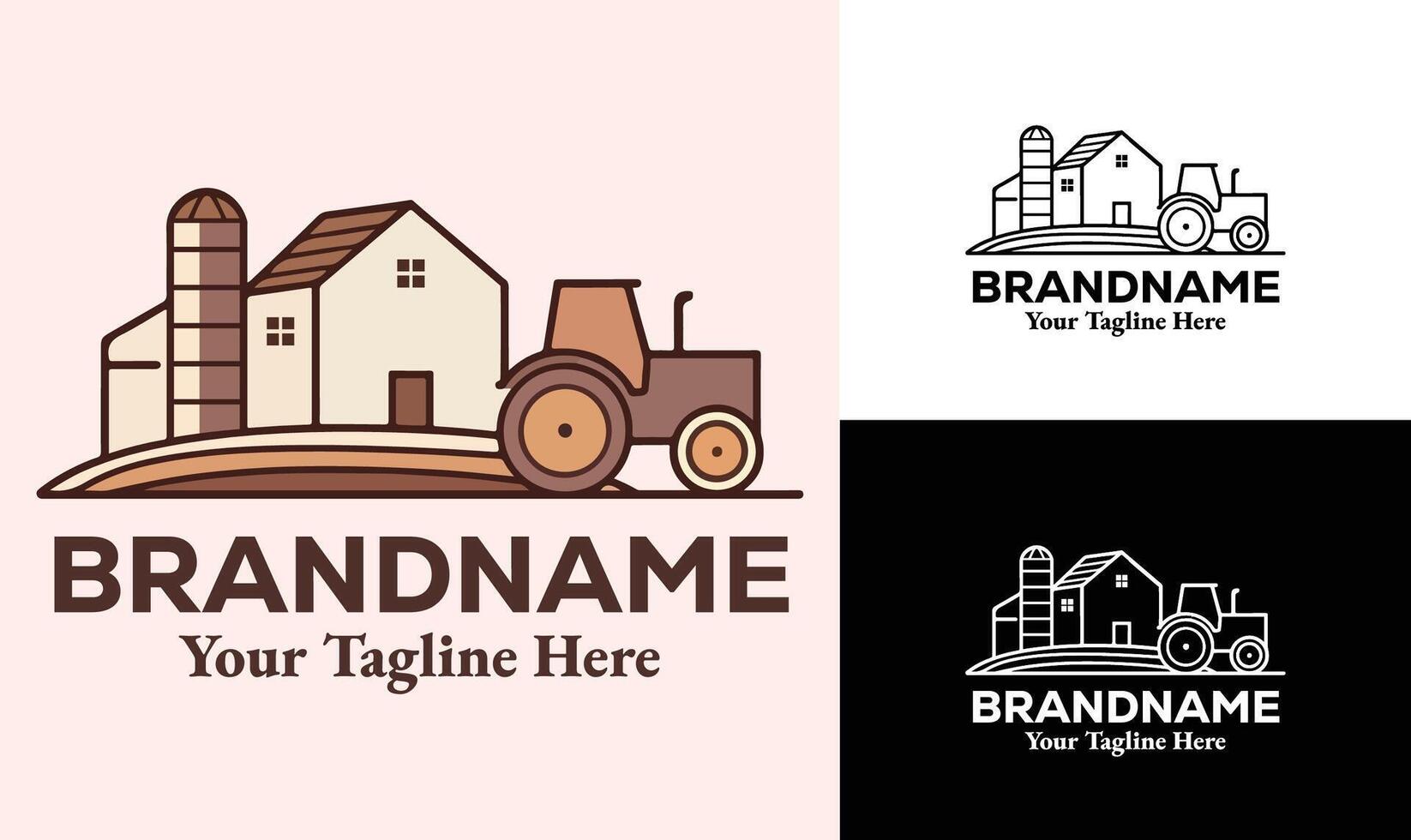 Farm logo design with tractor and barn vector