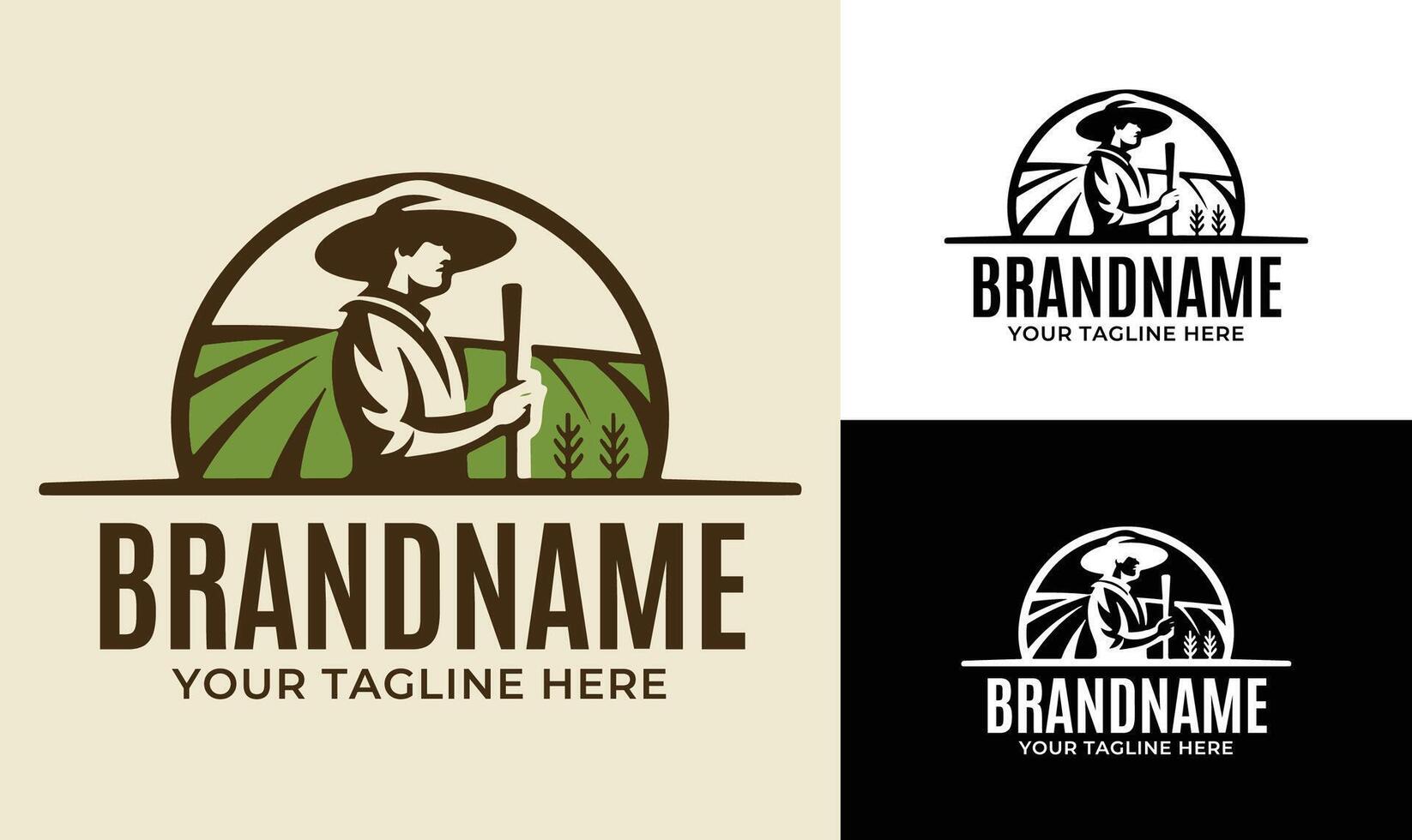A logo for a farm, with a man in a hat and a hat vector