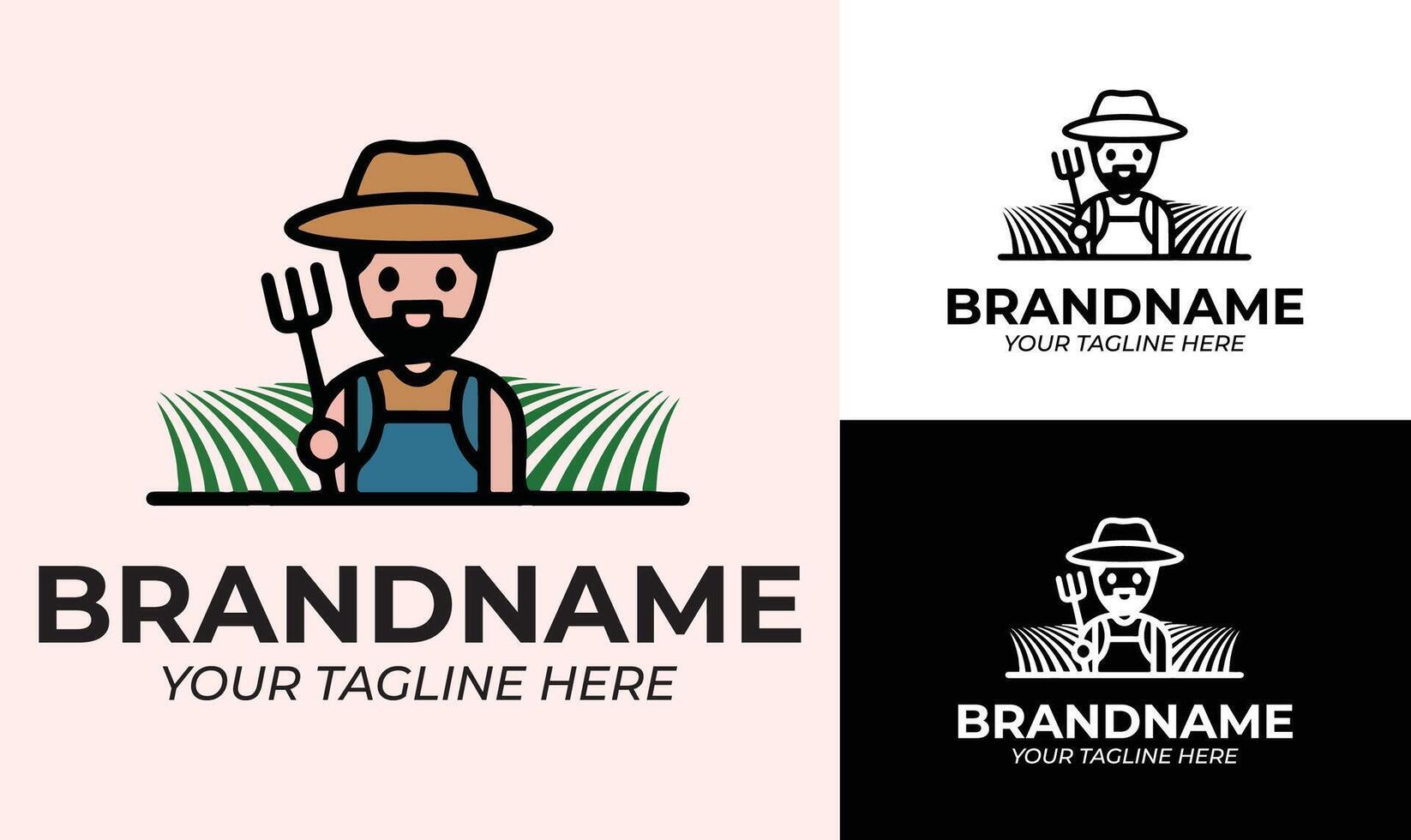 Farm logo design with a man holding a pitchfork vector