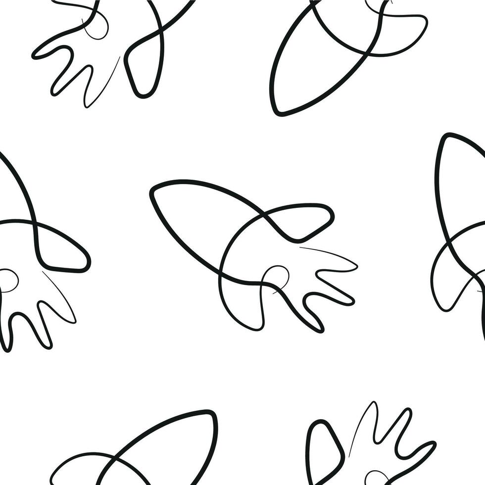 seamless pattern with simple rocket icons in line art style drawn with original outline arranged randomly, for logos and various designs vector