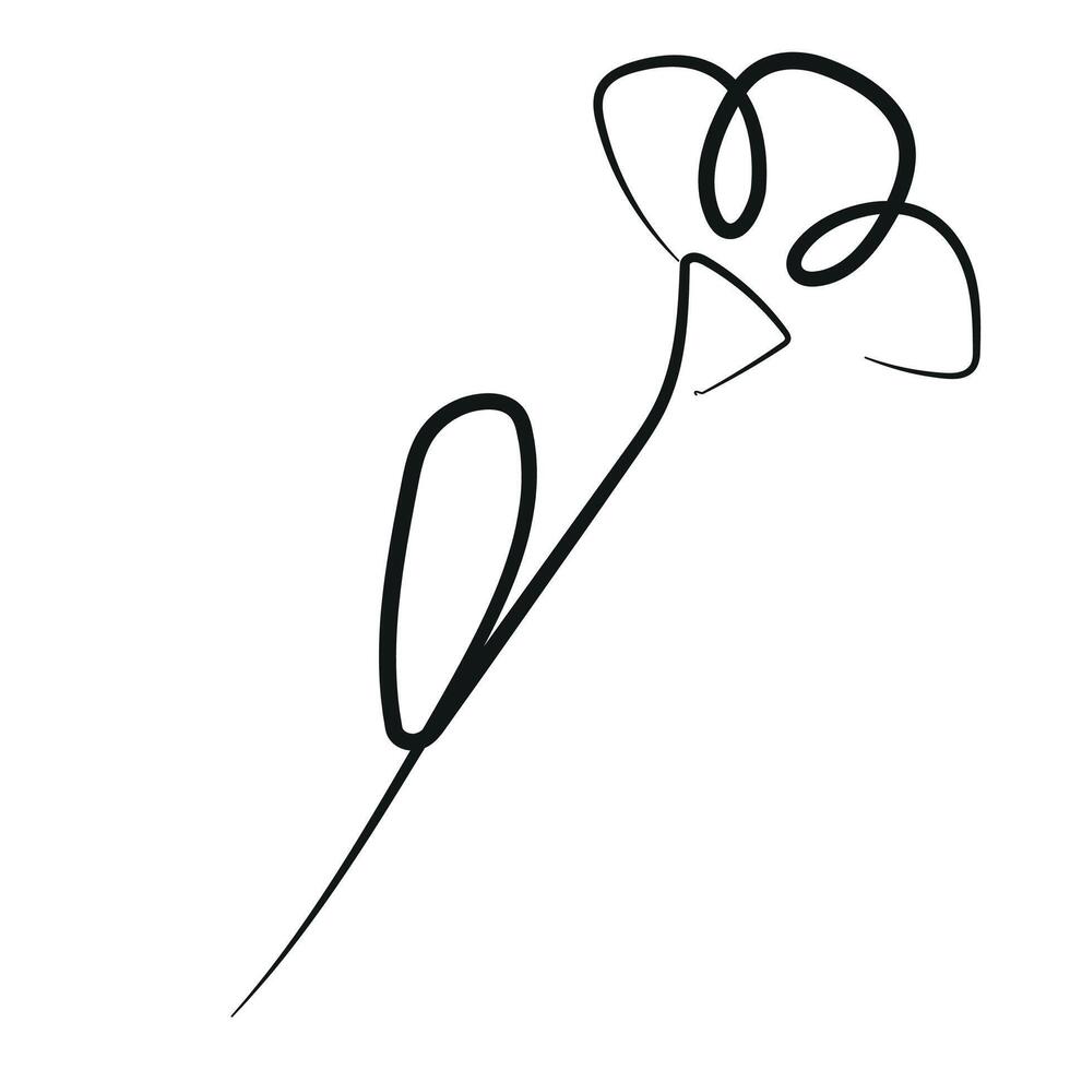 simple carnation flower icon with stems in line art style drawn with original outline, for logos, designs or ornaments vector